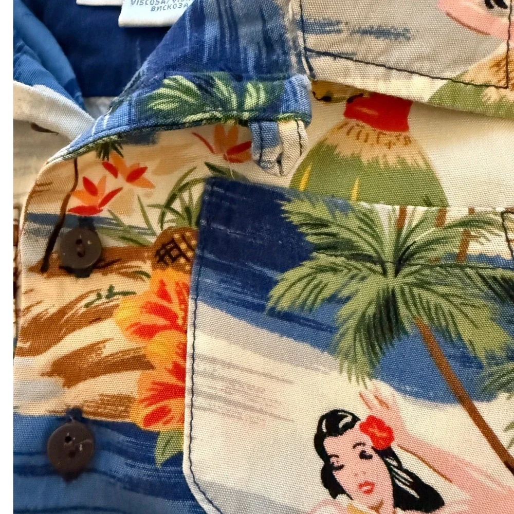 Ralph Lauren Baby Aloha Hawaiian Romper‎ Size 9 Months Blue Loop Collar Infant